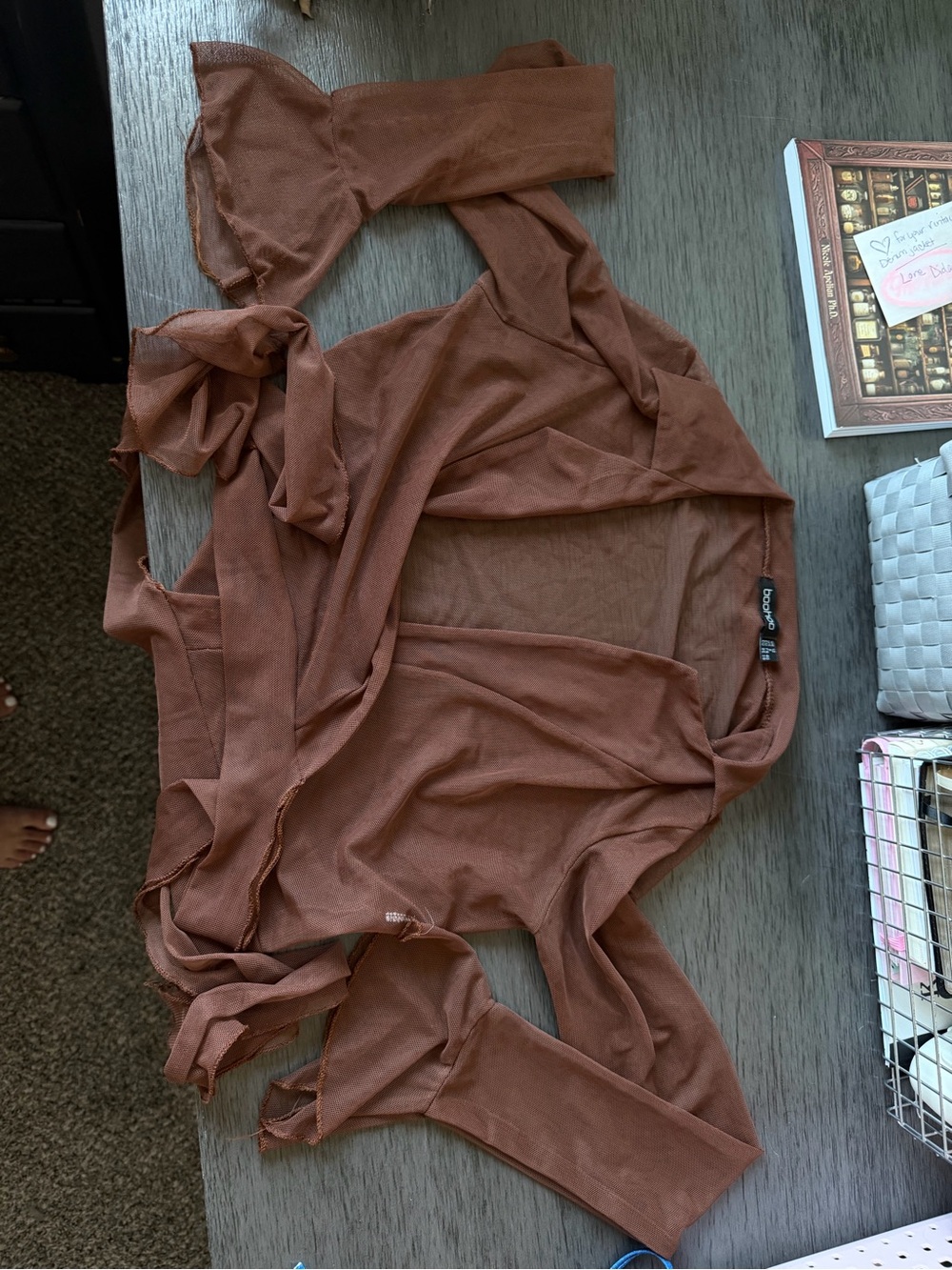 Boohoo Sheer Mesh Cardigan in Rust